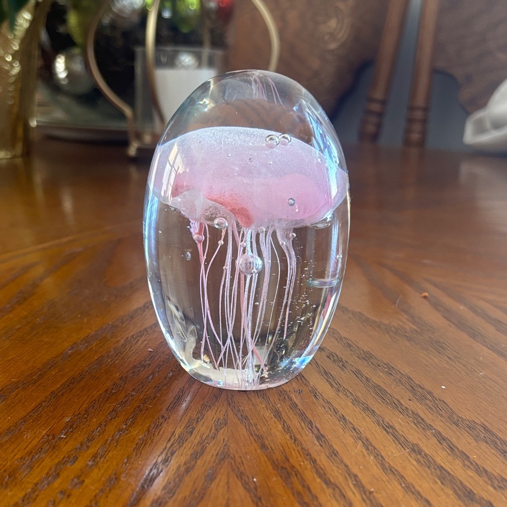 Pink Jellyfish Glass Paperweight